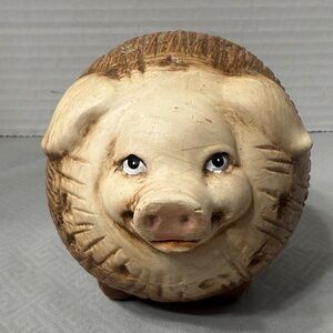 Charming Round Brown Pig Ceramic Figurine Sculpture Art Farmhouse Signed by Mann